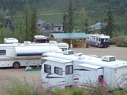 An RV group camping at the Chicken Gold Camp - Chicken, Alaska
